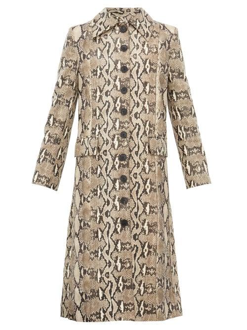 Matchesfashion.com Givenchy - Single Breasted Python Effect Leather Coat - Womens - Beige Print