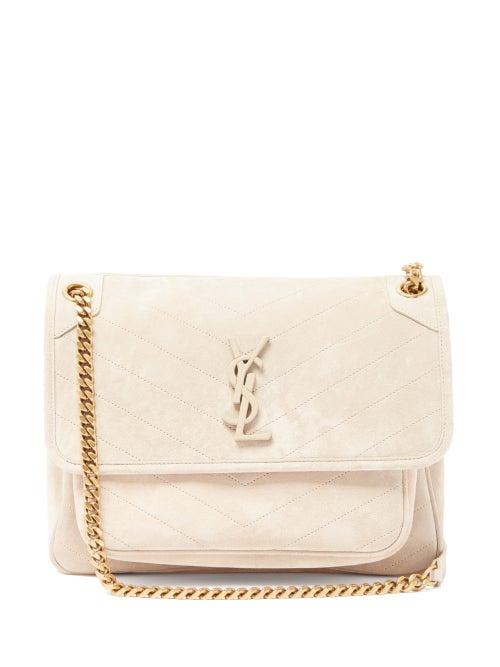 Matchesfashion.com Saint Laurent - Niki Medium Ysl-logo Quilted-suede Shoulder Bag - Womens - Beige
