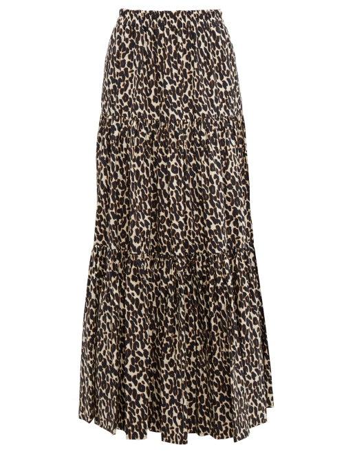 Matchesfashion.com La Doublej - Tiered Leopard Print Cotton Maxi Skirt - Womens - Leopard
