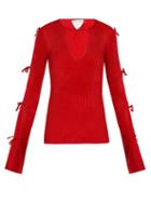 Bottega Veneta - Bowties Cutout-sleeve Ribbed Sweater - Womens - Red