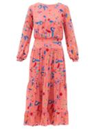 Matchesfashion.com Saloni - Isabel Floral Embroidered Silk Midi Dress - Womens - Pink Multi