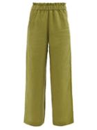 Casa Raki - Natalia Organic-linen Wide-leg Trousers - Womens - Green