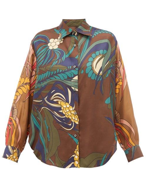 Matchesfashion.com La Prestic Ouiston - Varenne Floral Print Silk Twill Shirt - Womens - Brown Multi