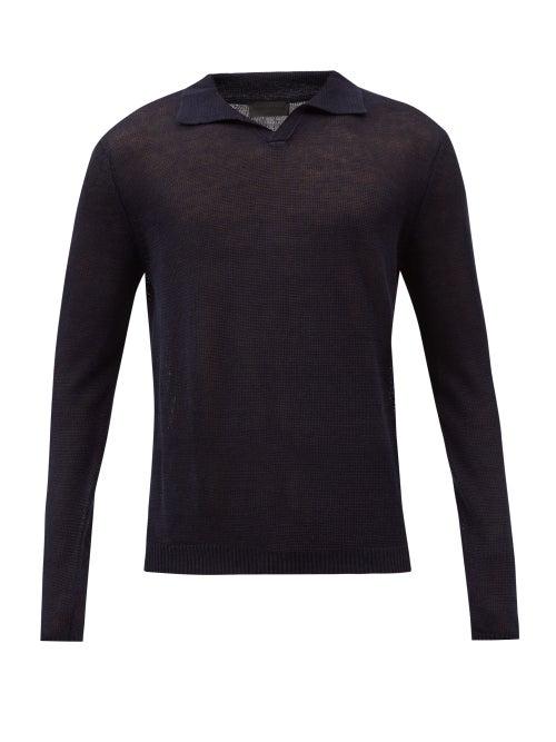 Iris Von Arnim - Harrison Linen Polo Sweater - Mens - Navy