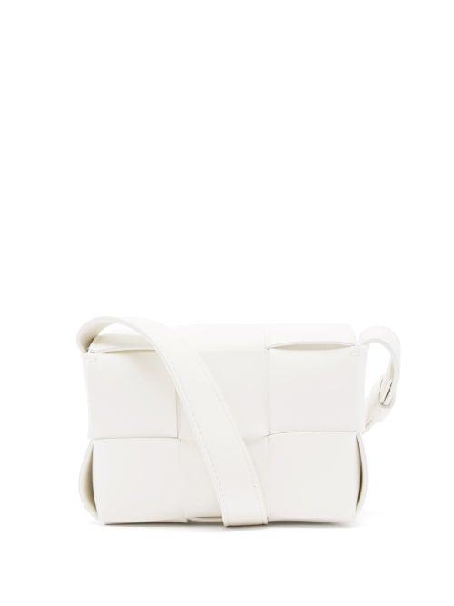Bottega Veneta - Cassette Mini Intrecciato Leather Cross-body Bag - Womens - White