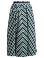 Fendi Chevron-striped A-line Cotton Midi Skirt