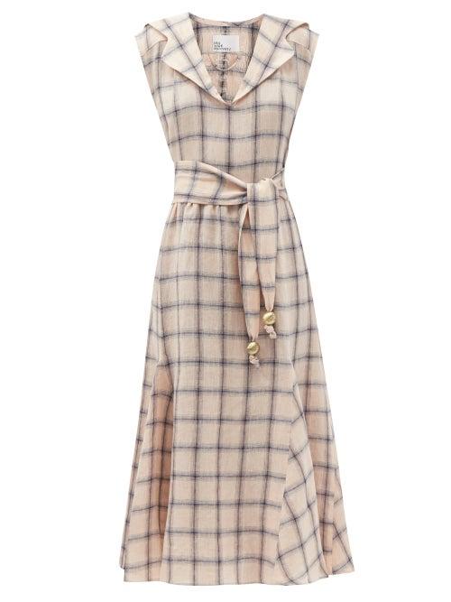 Ladies Beachwear Lisa Marie Fernandez - Marguerite Belted Check Linen Dress - Womens - Pink