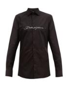 Matchesfashion.com Dolce & Gabbana - Cursive Logo Embroidered Cotton Tuxedo Shirt - Mens - Black