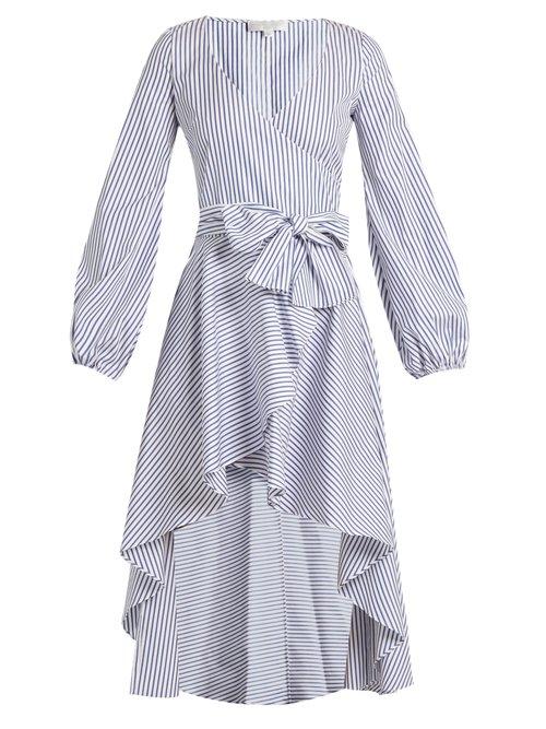 Matchesfashion.com Caroline Constas - Lena Asymmetric Hem Cotton Wrap Dress - Womens - Blue Stripe