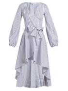 Matchesfashion.com Caroline Constas - Lena Asymmetric Hem Cotton Wrap Dress - Womens - Blue Stripe