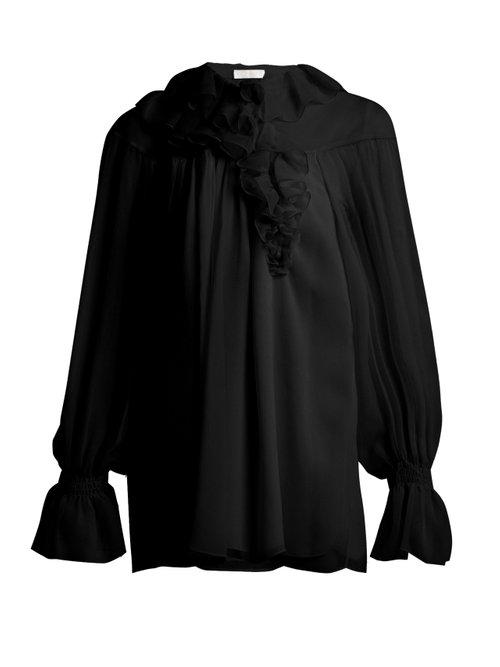 Matchesfashion.com Chlo - Ruffled Silk Blouse - Womens - Black