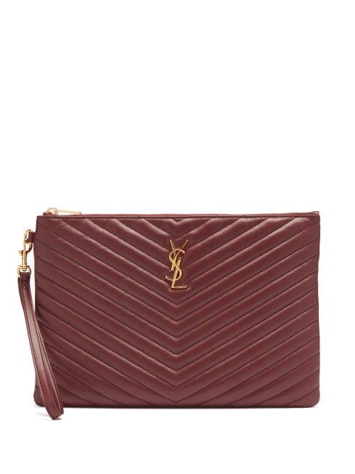 Matchesfashion.com Saint Laurent - Monogram Matelass Leather Burgundy Clutch - Womens - Burgundy