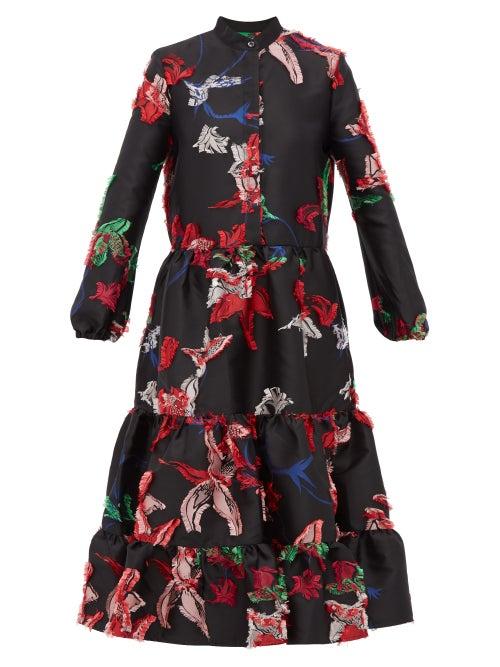 Matchesfashion.com La Doublej - Boho Tiered Floral Fil Coup Midi Dress - Womens - Black Print