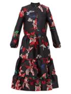 Matchesfashion.com La Doublej - Boho Tiered Floral Fil Coup Midi Dress - Womens - Black Print