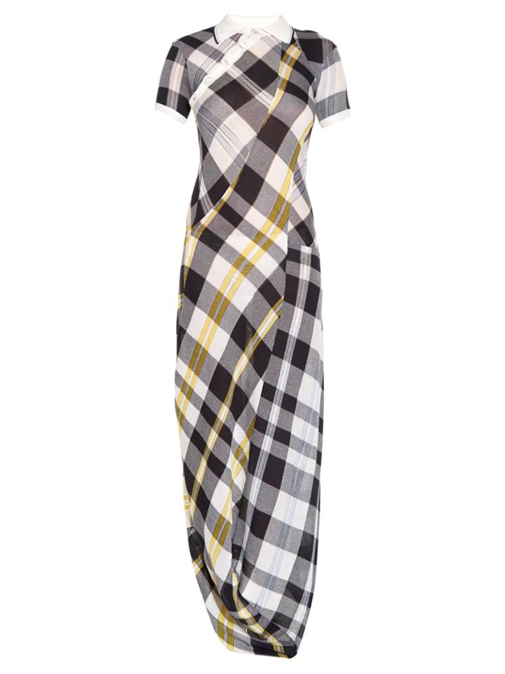 Stella Mccartney Draped-hem Checked-print Maxi Dress