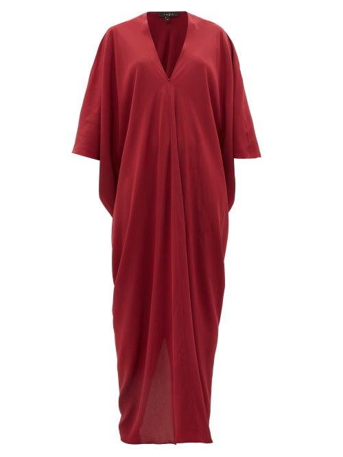 Matchesfashion.com Thea - The Teodora Dolman-sleeve Silk-satin Maxi Dress - Womens - Red