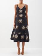 Erdem - Doris Rose-jacquard Structured Midi Dress - Womens - Black Multi