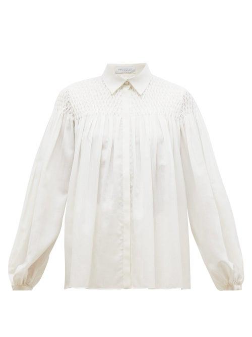 Matchesfashion.com Gabriela Hearst - Carmen Shirred Panel Gauze Blouse - Womens - Ivory