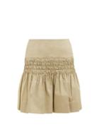 Matchesfashion.com Isabel Marant Toile - Oliko Smocked Cotton Poplin Skirt - Womens - Beige