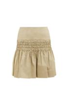 Matchesfashion.com Isabel Marant Toile - Oliko Smocked Cotton Poplin Skirt - Womens - Beige