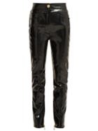 Matchesfashion.com Balmain - Zipped Patent Cotton Blend Trousers - Womens - Black