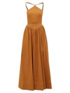 Matchesfashion.com Staud - Natasha Halterneck Cotton Blend Poplin Maxi Dress - Womens - Light Brown