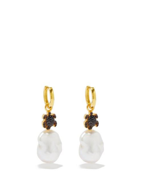 Ladies Jewellery Begum Khan - Turtle Mini Pearl & 24kt Gold-plated Earrings - Womens - Black White