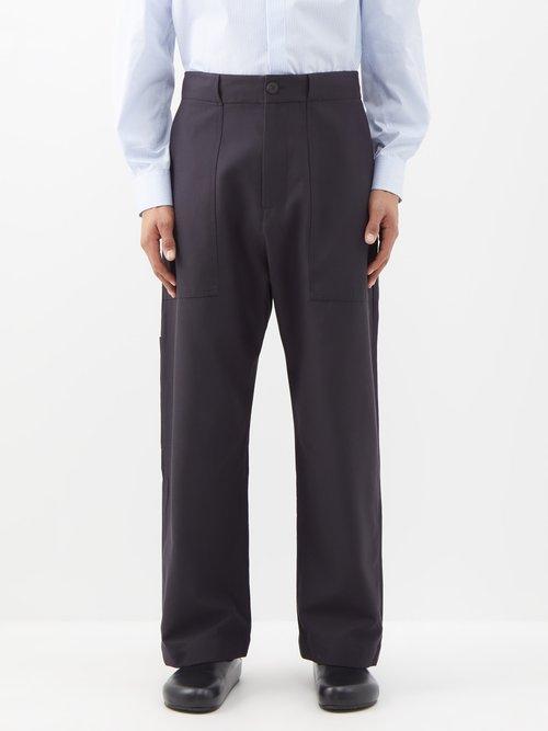 Studio Nicholson - Strata Cotton-blend Wide-leg Trousers - Mens - Navy