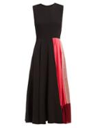 Matchesfashion.com Roksanda - Zahida Pleated Insert Crepe De Chine Midi Dress - Womens - Black Multi