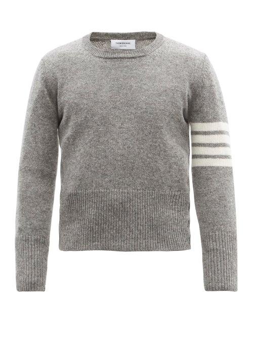 Mens Rtw Thom Browne - Four-bar Intarsia Buttoned Wool Sweater - Mens - Grey