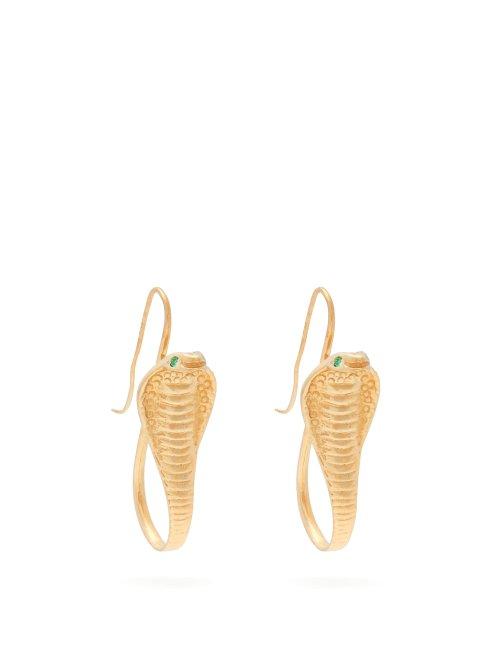 Matchesfashion.com Jade Jagger - 18kt Gold & Emerald Cobra Earrings - Womens - Gold