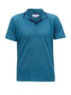 Matchesfashion.com Orlebar Brown - Felix Tipped-collar Linen-piqu Polo Shirt - Mens - Blue