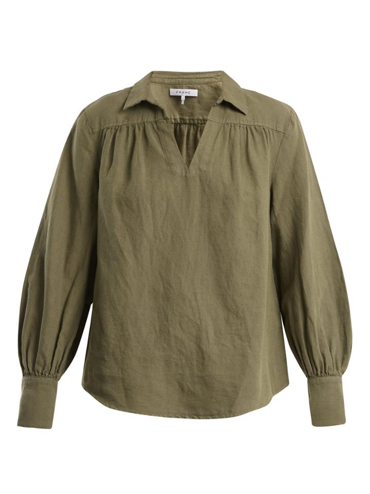 Frame Open-collar Cotton-blend Top