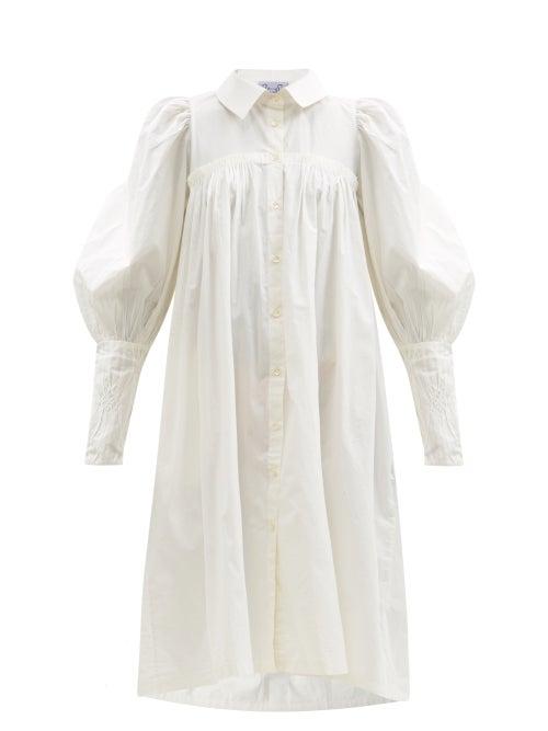 Matchesfashion.com Thierry Colson - Wendy Gathered Cotton-poplin Shirt Dress - Womens - White