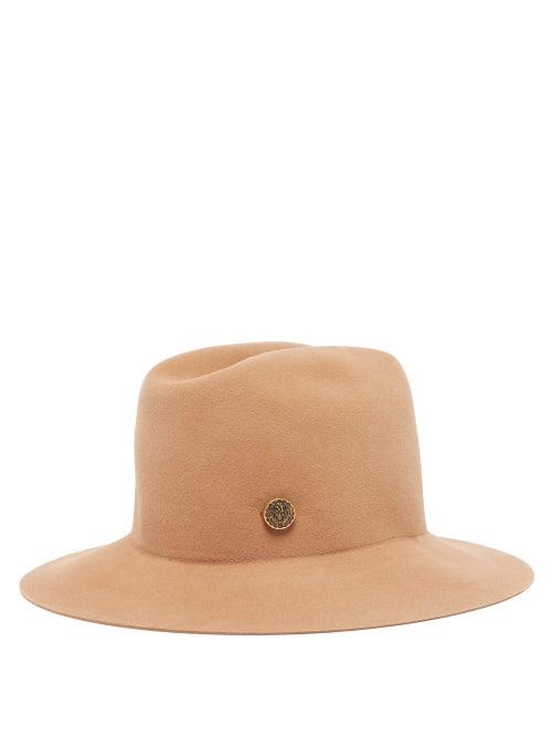 Matchesfashion.com Maison Michel - Tylie Chain And Plaque Felt Trilby Hat - Womens - Camel