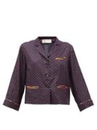 Matchesfashion.com La Prestic Ouiston - Marine Polka-dot Silk-twill Blouse - Womens - Navy Multi