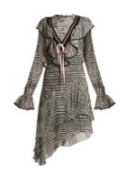 Matchesfashion.com Preen By Thornton Bregazzi - Corin Ruffle Trimmed Striped Silk Devor Dress - Womens - Black Stripe