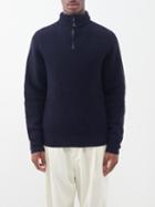 Officine Gnrale - Tarek Ribbed-knit Wool Zip-neck Sweater - Mens - Navy