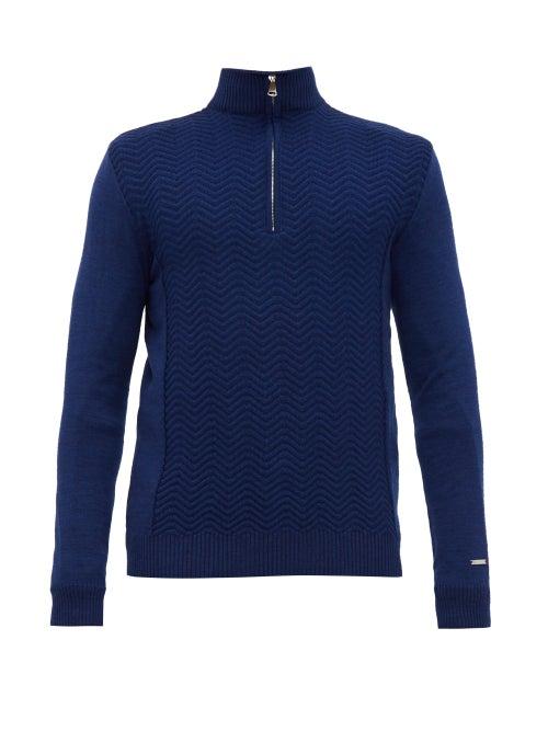 Matchesfashion.com Kjus - Linard Half Zip Wool Blend Jacket - Mens - Blue Multi