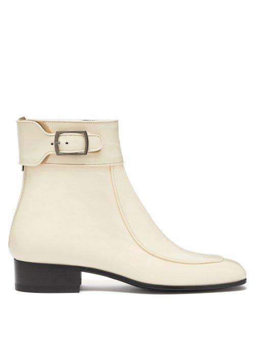 Matchesfashion.com Saint Laurent - Miles Square Toe Patent Leather Ankle Boots - Womens - Cream