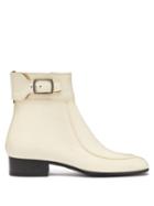 Matchesfashion.com Saint Laurent - Miles Square Toe Patent Leather Ankle Boots - Womens - Cream