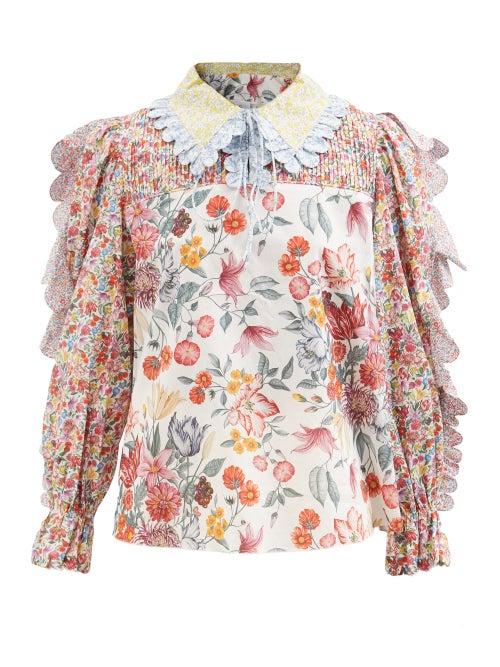 Horror Vacui - Gretal Floral-print Cotton-poplin Blouse - Womens - Pink Multi