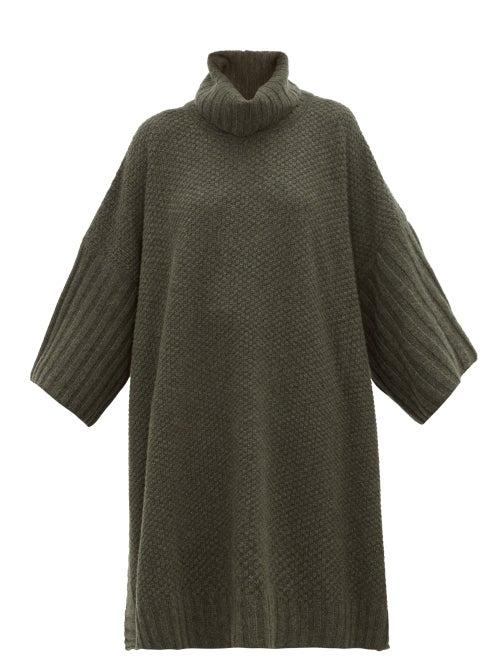 Matchesfashion.com Eskandar - Moss Stitched Roll Neck Cashmere Poncho - Womens - Khaki