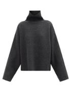 Totme - High-neck Wool-blend Ribbed-knit Sweater - Womens - Dark Grey