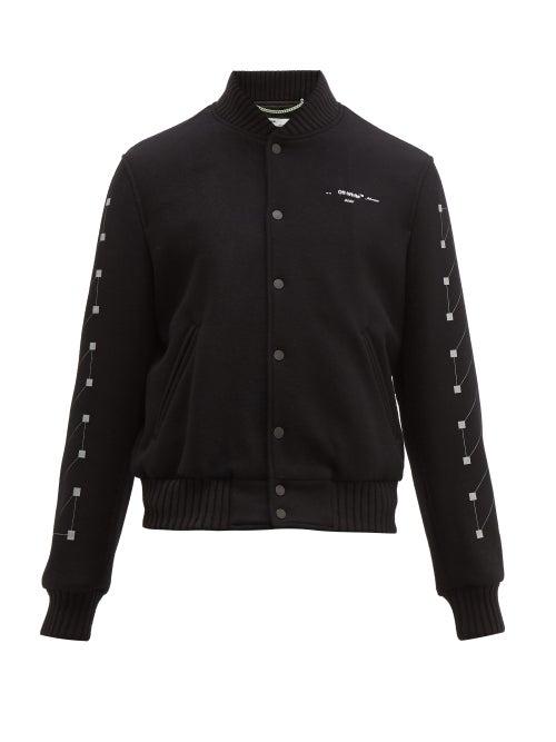 Matchesfashion.com Off-white - Logo Print Wool Blend Bomber Jacket - Mens - Black Silver