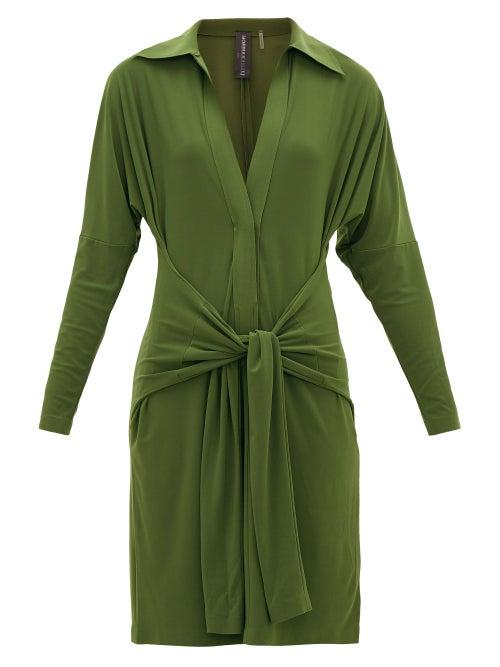 Matchesfashion.com Norma Kamali - Tie-waist Point-collar Jersey Dress - Womens - Khaki