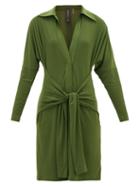 Matchesfashion.com Norma Kamali - Tie-waist Point-collar Jersey Dress - Womens - Khaki