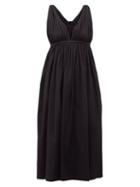 Matchesfashion.com Rochas - Twist-strap Cotton-blend Midi Dress - Womens - Black