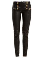 Balmain Military-button Skinny-leg Leather Biker Trousers
