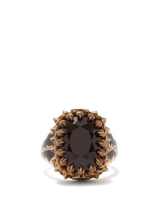Alexander Mcqueen - Logo And Seal-engraved Ring - Womens - Black Gold
